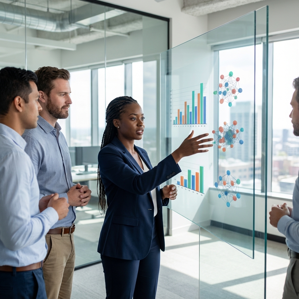 Data analysts presenting charts