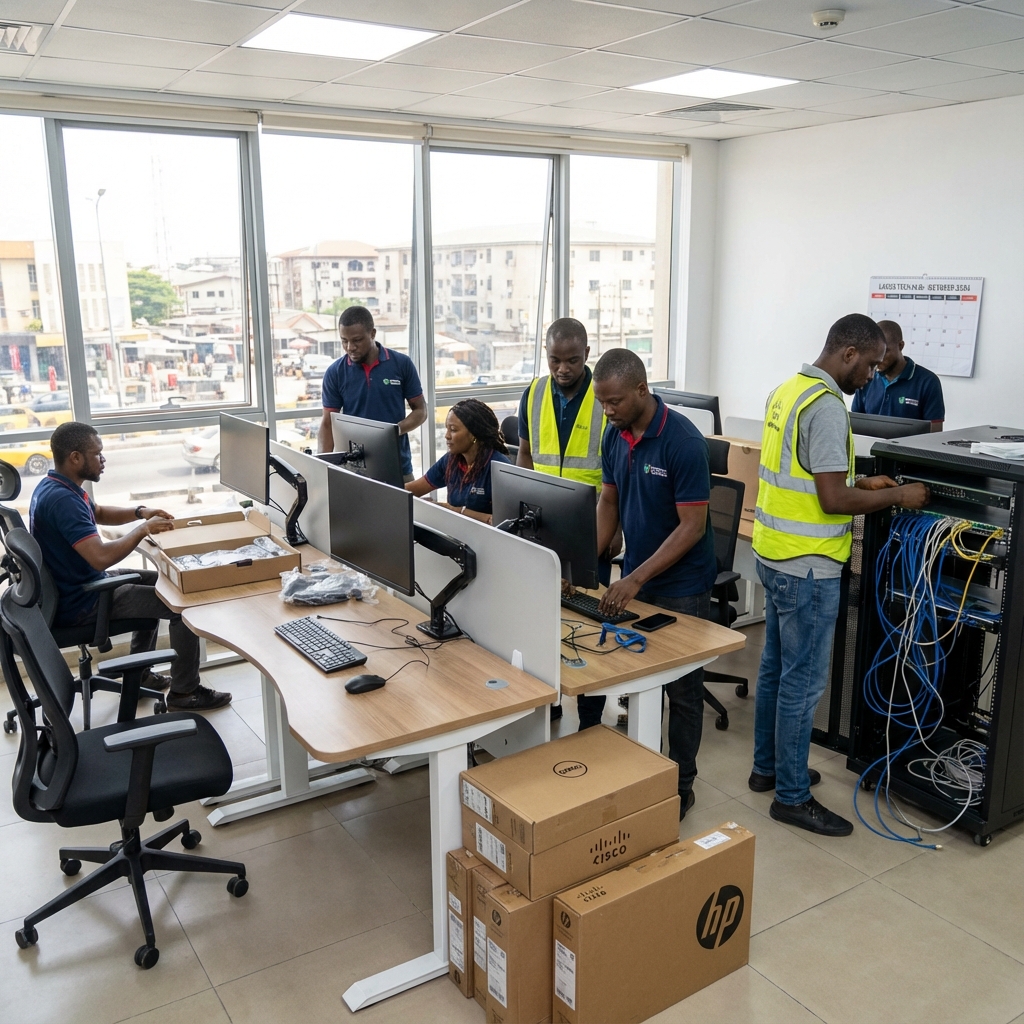IT team setting up office